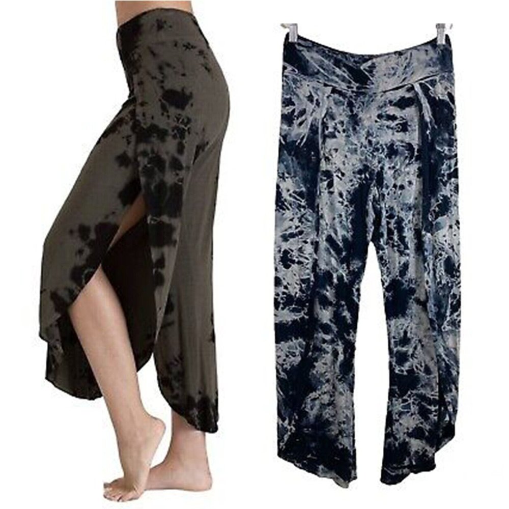 Jala Bhakti Tie Dye Knit Jersey Wide Leg Asymmetrical Hem Lounge Size M